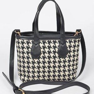 Houndstooth Small Tote Bag Crossbody Handbag